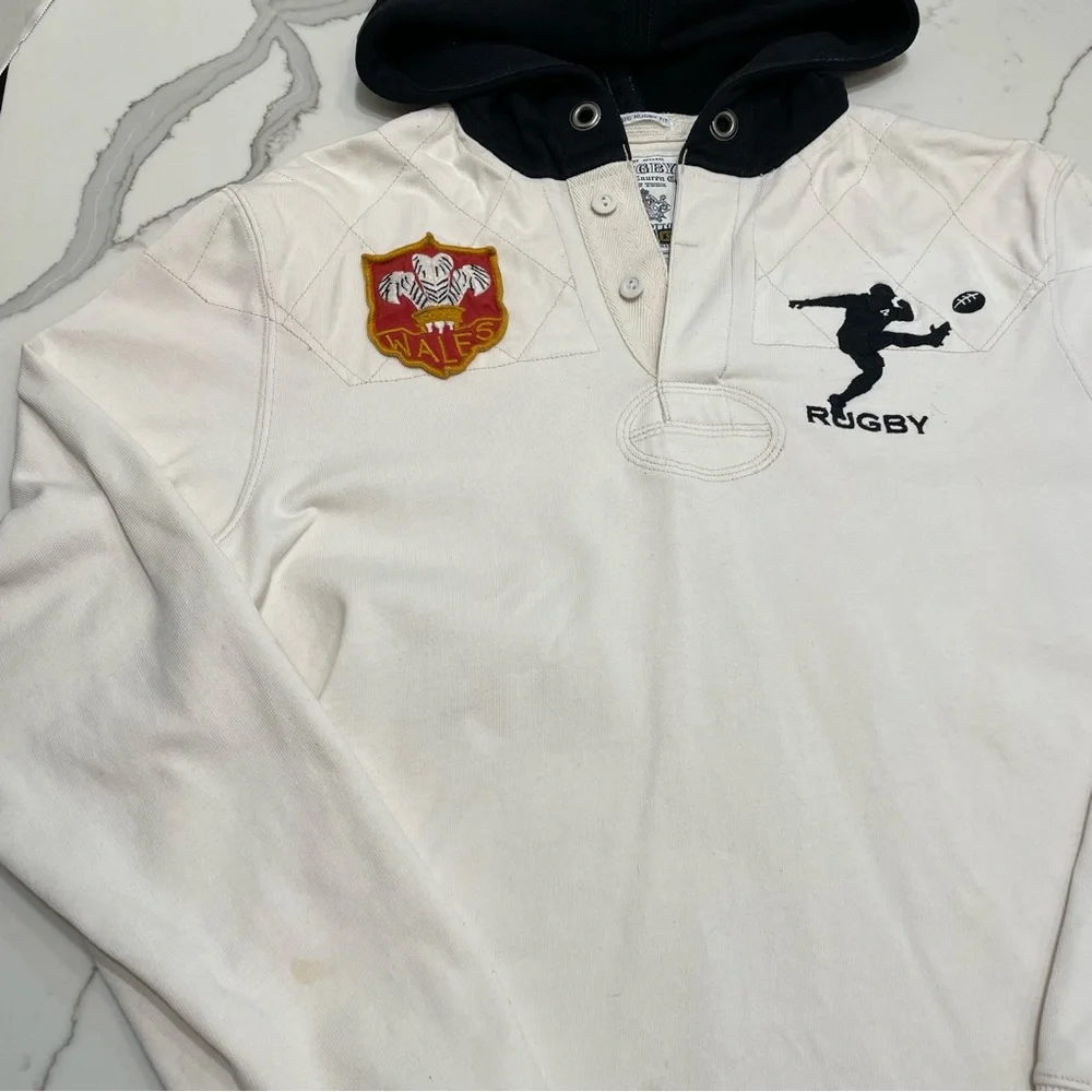 Vtg Ralph Lauren Wales Dragon Rugby Long Sleeve Hooded #2 Jersey Shirt Mens S - Picture 3 of 13